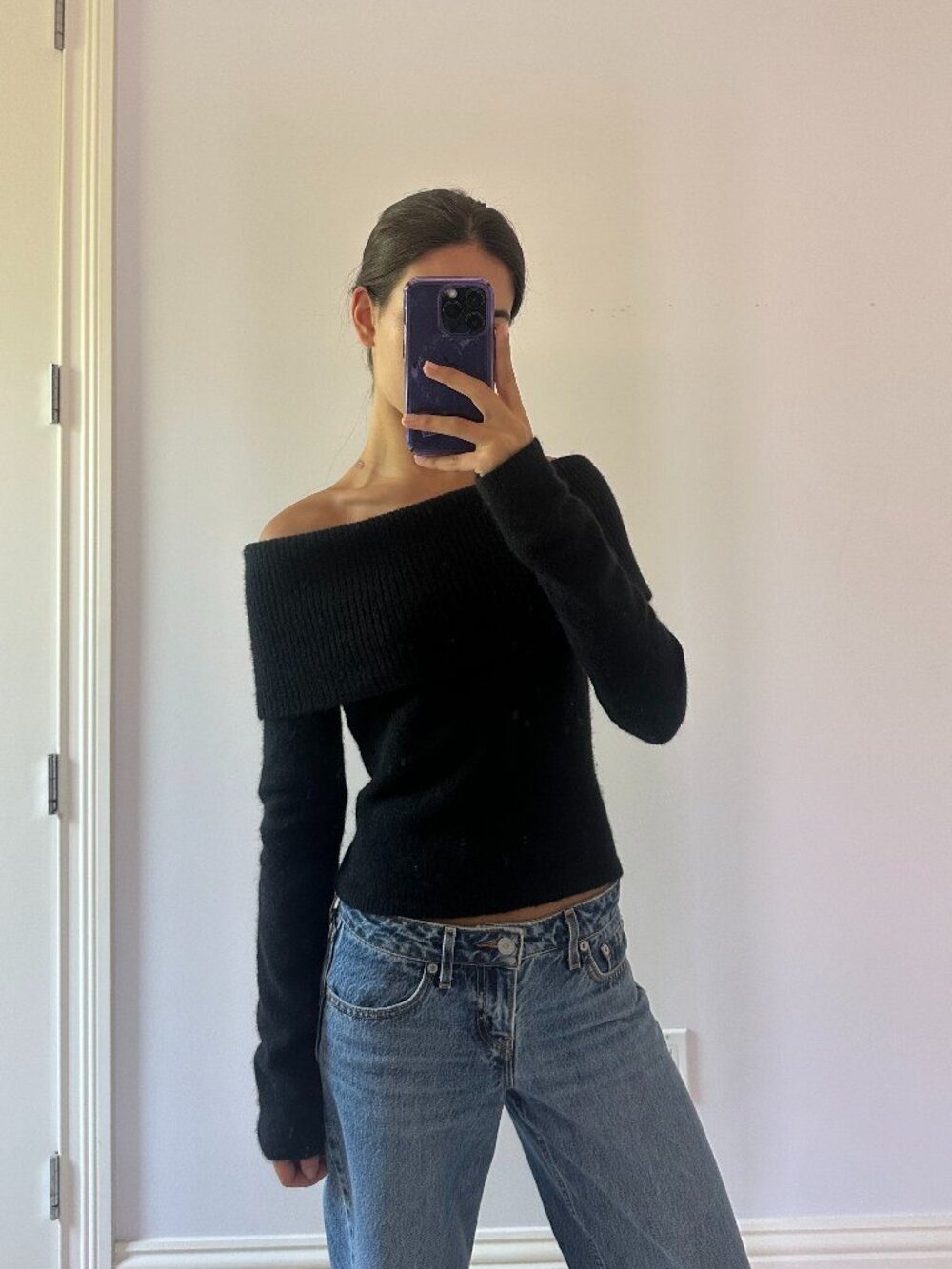Aritzia Black Off Shoulder Knit Sweater